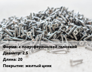 Шуруп с полусферической головкой 2.5х20 желтый цинк, шт цена По запросу где купить, условия доставки в Баку и Бакинская области